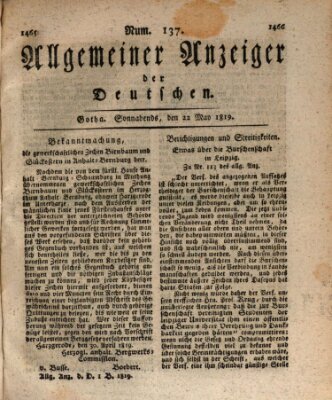 Allgemeiner Anzeiger der Deutschen Samstag 22. Mai 1819