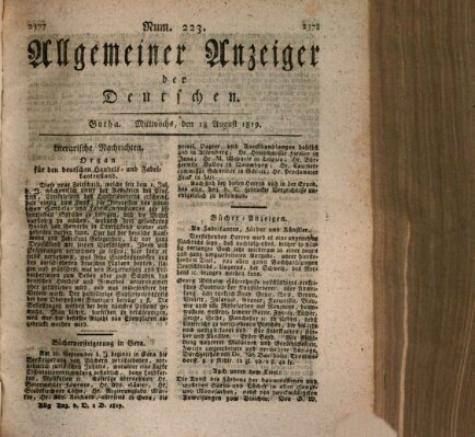 Allgemeiner Anzeiger der Deutschen Mittwoch 18. August 1819