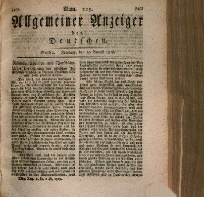 Allgemeiner Anzeiger der Deutschen Freitag 20. August 1819