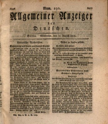 Allgemeiner Anzeiger der Deutschen Mittwoch 25. August 1819