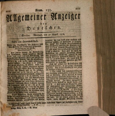 Allgemeiner Anzeiger der Deutschen Montag 30. August 1819