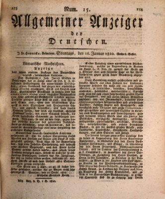 Allgemeiner Anzeiger der Deutschen Sonntag 16. Januar 1820
