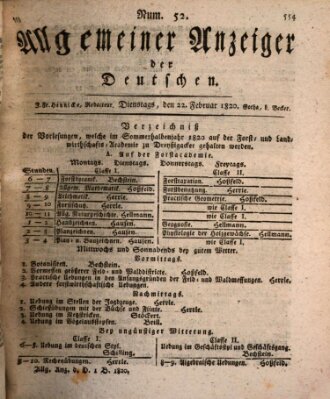 Allgemeiner Anzeiger der Deutschen Dienstag 22. Februar 1820