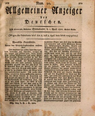 Allgemeiner Anzeiger der Deutschen Samstag 1. April 1820