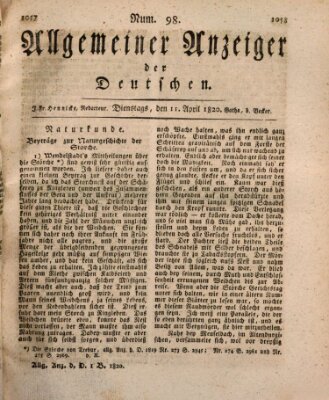 Allgemeiner Anzeiger der Deutschen Dienstag 11. April 1820