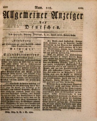 Allgemeiner Anzeiger der Deutschen Freitag 21. April 1820