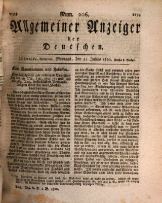 Allgemeiner Anzeiger der Deutschen Montag 31. Juli 1820