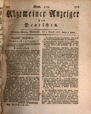 Allgemeiner Anzeiger der Deutschen Mittwoch 2. August 1820