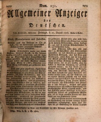 Allgemeiner Anzeiger der Deutschen Freitag 25. August 1820