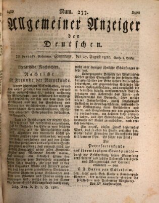 Allgemeiner Anzeiger der Deutschen Sonntag 27. August 1820