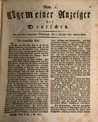 Allgemeiner Anzeiger der Deutschen Dienstag 2. Januar 1821