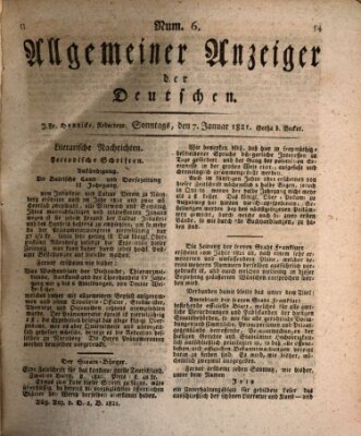 Allgemeiner Anzeiger der Deutschen Sonntag 7. Januar 1821