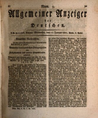 Allgemeiner Anzeiger der Deutschen Mittwoch 10. Januar 1821