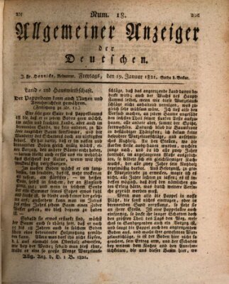 Allgemeiner Anzeiger der Deutschen Freitag 19. Januar 1821