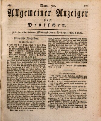 Allgemeiner Anzeiger der Deutschen Sonntag 1. April 1821