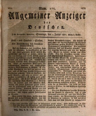 Allgemeiner Anzeiger der Deutschen Sonntag 1. Juli 1821