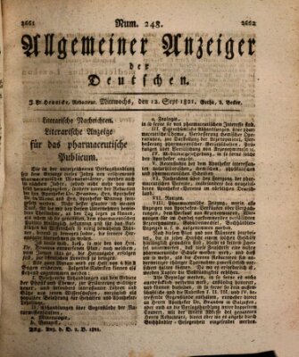 Allgemeiner Anzeiger der Deutschen Mittwoch 12. September 1821