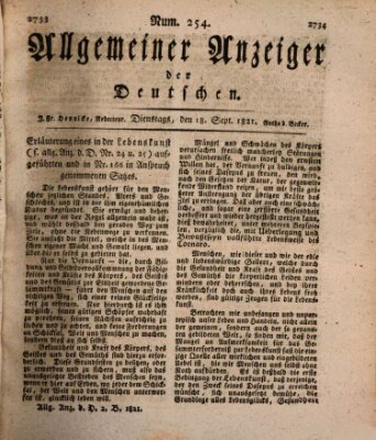Allgemeiner Anzeiger der Deutschen Dienstag 18. September 1821
