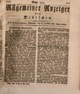 Allgemeiner Anzeiger der Deutschen Freitag 26. Oktober 1821