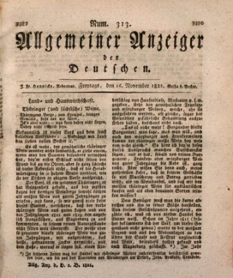 Allgemeiner Anzeiger der Deutschen Freitag 16. November 1821