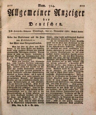 Allgemeiner Anzeiger der Deutschen Dienstag 27. November 1821