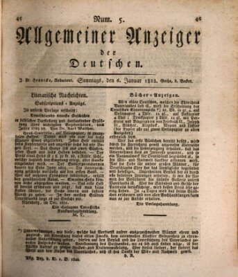 Allgemeiner Anzeiger der Deutschen Sonntag 6. Januar 1822