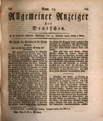 Allgemeiner Anzeiger der Deutschen Montag 14. Januar 1822