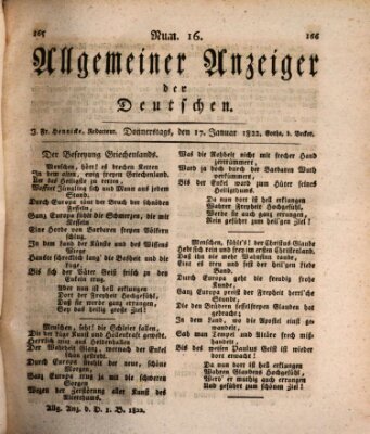 Allgemeiner Anzeiger der Deutschen Donnerstag 17. Januar 1822