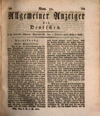 Allgemeiner Anzeiger der Deutschen Samstag 2. Februar 1822