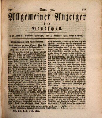 Allgemeiner Anzeiger der Deutschen Montag 4. Februar 1822