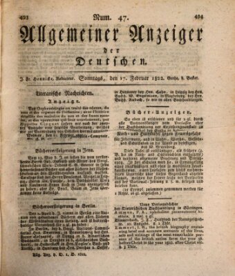 Allgemeiner Anzeiger der Deutschen Sonntag 17. Februar 1822