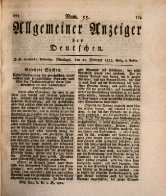 Allgemeiner Anzeiger der Deutschen Montag 25. Februar 1822