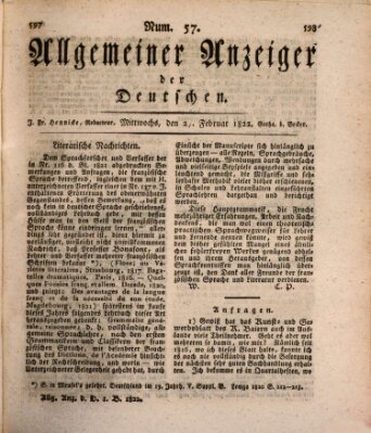 Allgemeiner Anzeiger der Deutschen Mittwoch 27. Februar 1822