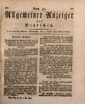 Allgemeiner Anzeiger der Deutschen Mittwoch 3. April 1822