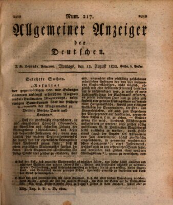 Allgemeiner Anzeiger der Deutschen Montag 12. August 1822