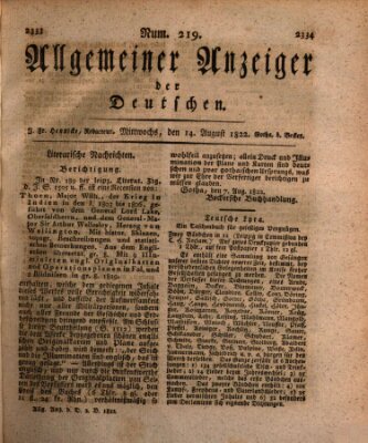Allgemeiner Anzeiger der Deutschen Mittwoch 14. August 1822