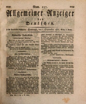 Allgemeiner Anzeiger der Deutschen Sonntag 1. September 1822