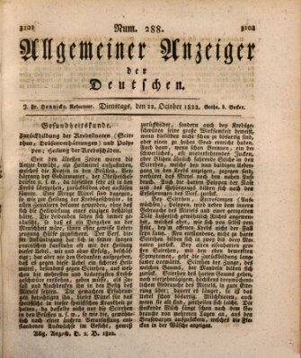 Allgemeiner Anzeiger der Deutschen Dienstag 22. Oktober 1822