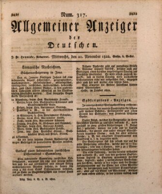 Allgemeiner Anzeiger der Deutschen Mittwoch 20. November 1822