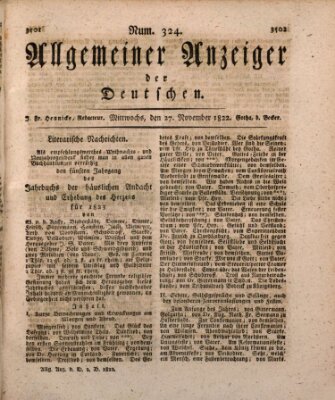 Allgemeiner Anzeiger der Deutschen Mittwoch 27. November 1822