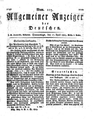 Allgemeiner Anzeiger der Deutschen Donnerstag 17. April 1823