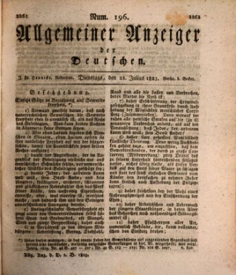 Allgemeiner Anzeiger der Deutschen Dienstag 22. Juli 1823