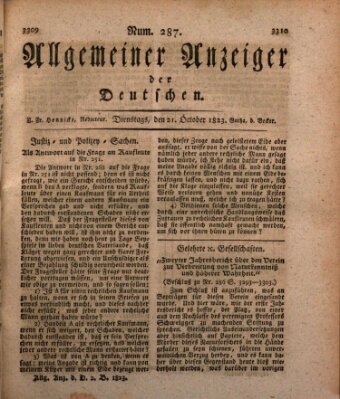 Allgemeiner Anzeiger der Deutschen Dienstag 21. Oktober 1823