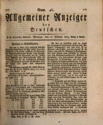 Allgemeiner Anzeiger der Deutschen Montag 16. Februar 1824