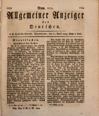 Allgemeiner Anzeiger der Deutschen Samstag 10. April 1824