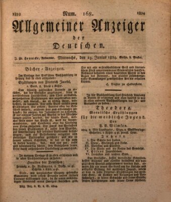 Allgemeiner Anzeiger der Deutschen Mittwoch 23. Juni 1824