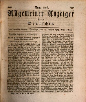 Allgemeiner Anzeiger der Deutschen Dienstag 10. August 1824
