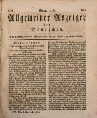 Allgemeiner Anzeiger der Deutschen Samstag 30. April 1825