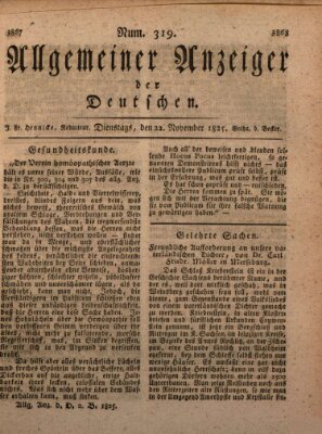 Allgemeiner Anzeiger der Deutschen Dienstag 22. November 1825
