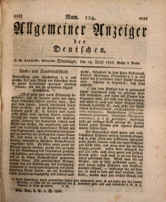 Allgemeiner Anzeiger der Deutschen Dienstag 18. April 1826